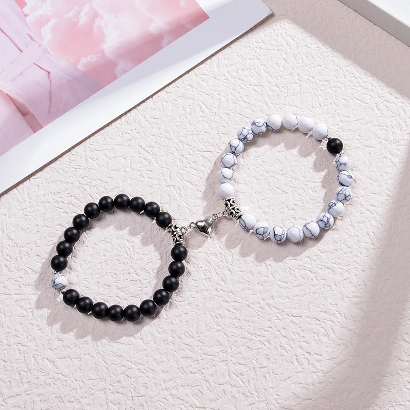 Magnetische Pärchen-Armbänder – Partnerarmbänder mit Herz-Charm-Set