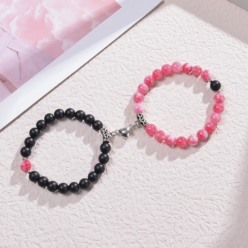 Magnetische Pärchen-Armbänder – Partnerarmbänder mit Herz-Charm-Set