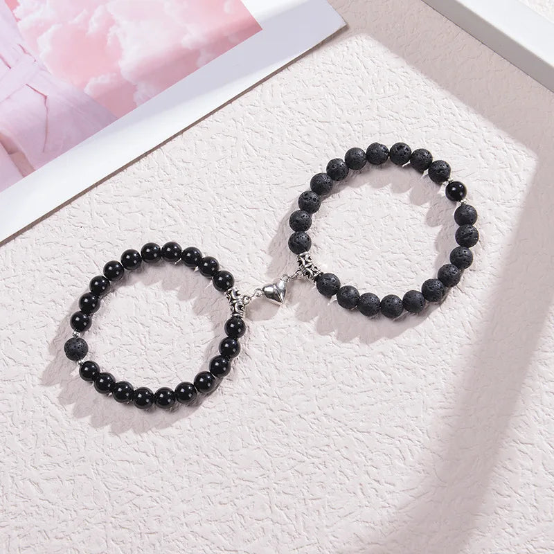 Magnetische Pärchen-Armbänder – Partnerarmbänder mit Herz-Charm-Set